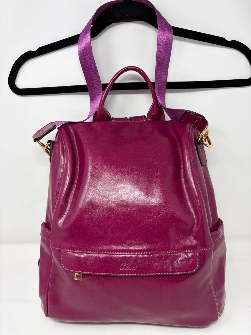 Cluci Purple Buttery Soft Vegan Leather Backpack Purse Bag Excellent Condition